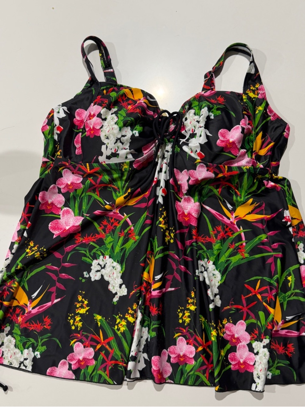 Tropical Floral Swimdress in Black with Pink & Green tankini